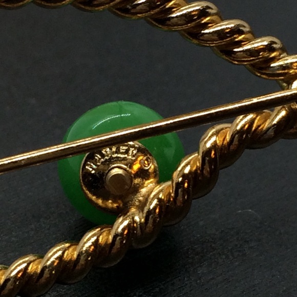 !!SOLD!! VINTAGE NAPIER FISH GREEN EYE GOLD TONE BRAIDED TWISTED WIRE BROOCH PIN - Picture 10 of 10